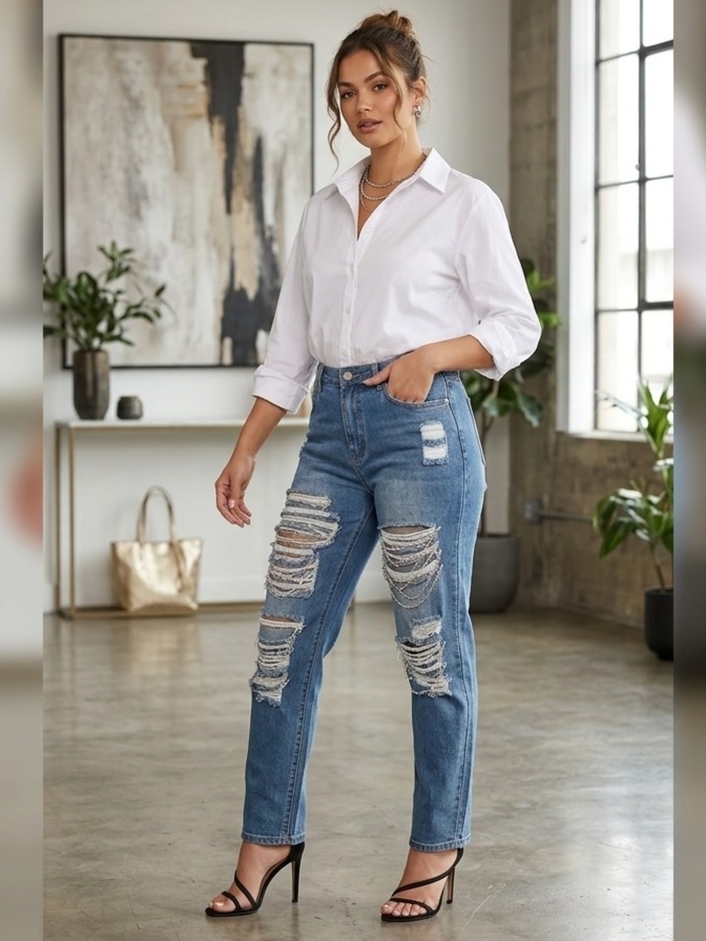 Forever 21 Blue Denim Jeans with Gold Stitching
